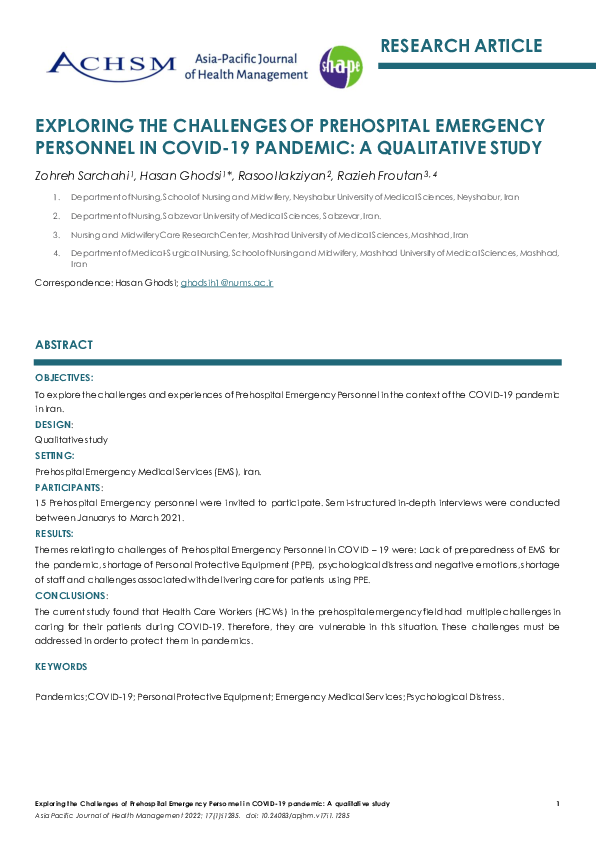 (PDF) Exploring the Challenges of Prehospital Emergency Personnel in ...