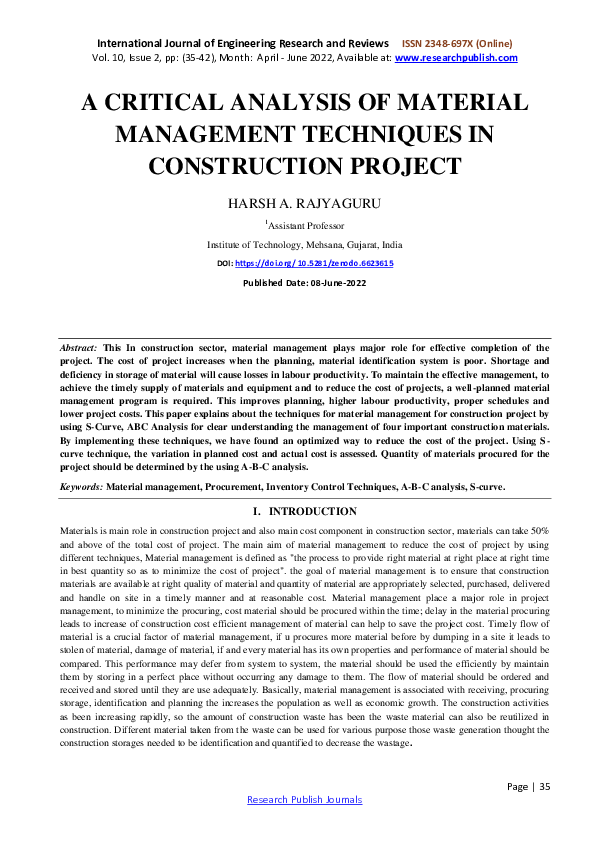 (PDF) A Review on Implication of Material Management to Project