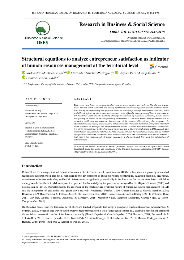 (PDF) Structural equations to analyze entrepreneur satisfaction as ...