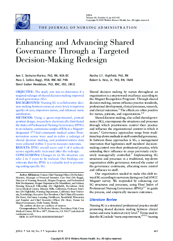 (PDF) Enhancing and Advancing Shared Governance Through a Targeted ...