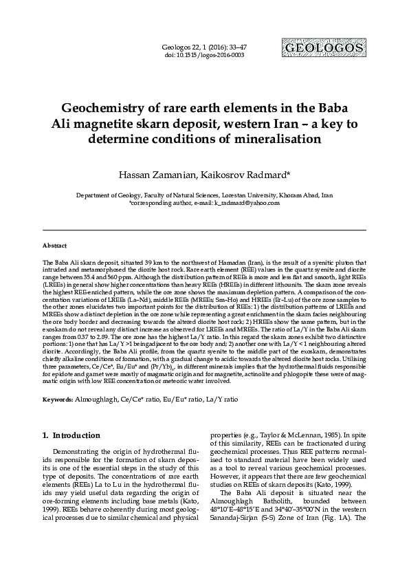 (PDF) Geochemistry of rare earth elements in the Baba Ali magnetite ...