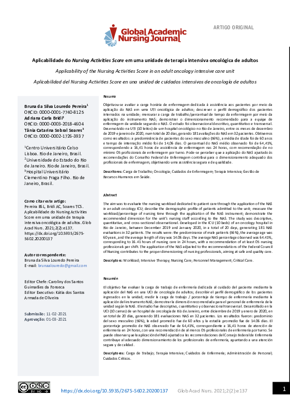 (PDF) Aplicabilidade do Nursing Activities Score em uma unidade de ...