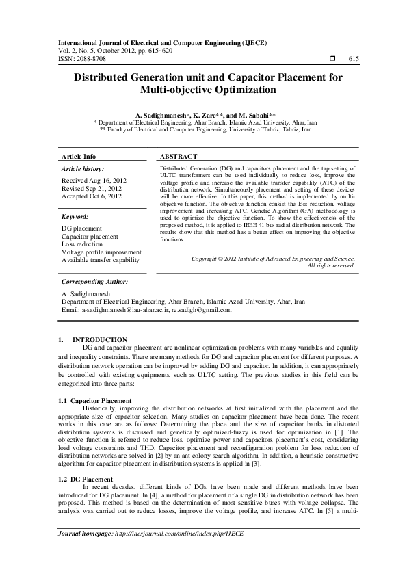 (PDF) Distributed Generation unit and Capacitor Placement for Multi ...
