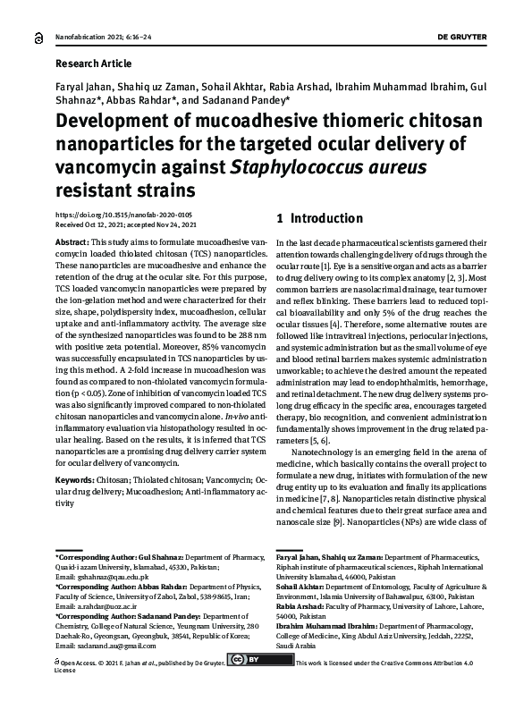 (PDF) Development of mucoadhesive thiomeric chitosan nanoparticles for ...