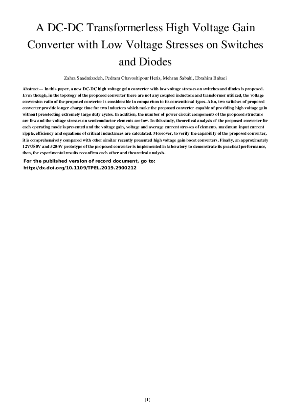 (PDF) A DC–DC Transformerless High Voltage Gain Converter With Low ...