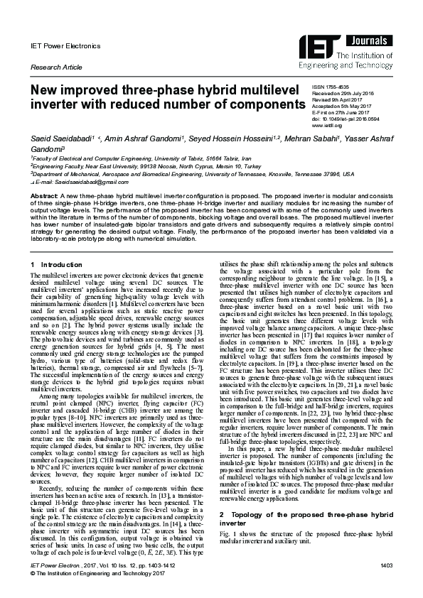 (PDF) New improved three‐phase hybrid multilevel inverter with reduced ...