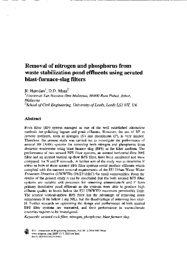 (PDF) Removal of nitrogen and phosphorus from waste stabilization pond ...