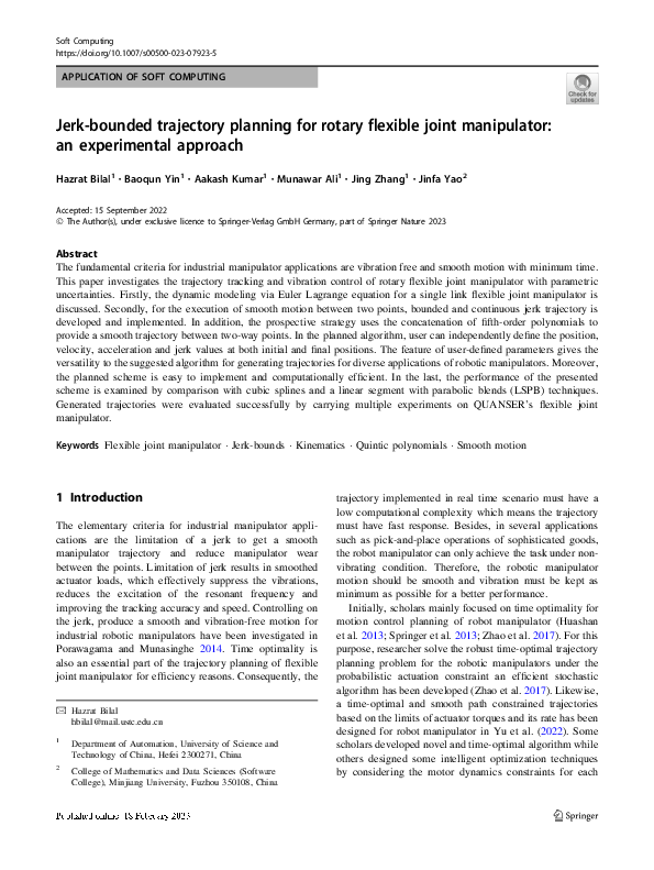 (PDF) Jerk-bounded trajectory planning for rotary flexible joint ...