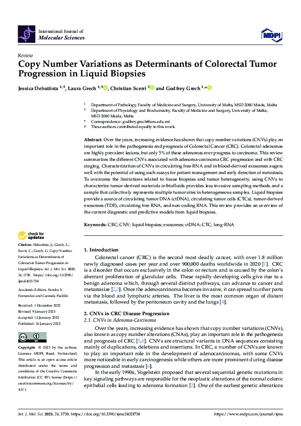 (PDF) Copy Number Variations as Determinants of Colorectal Tumor ...