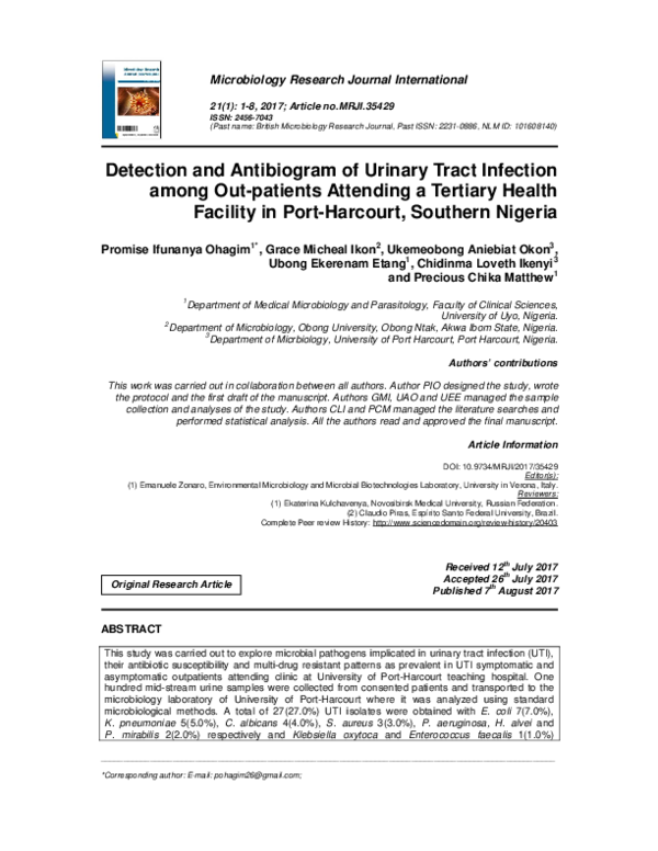 (PDF) Detection and Antibiogram of Urinary Tract Infection among Out ...