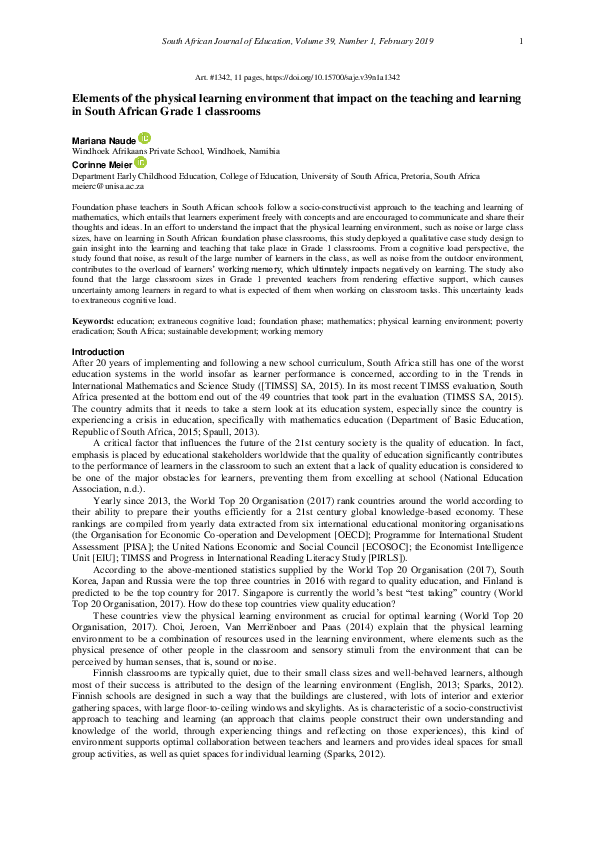 (PDF) Elements of the physical learning environment that impact on the ...