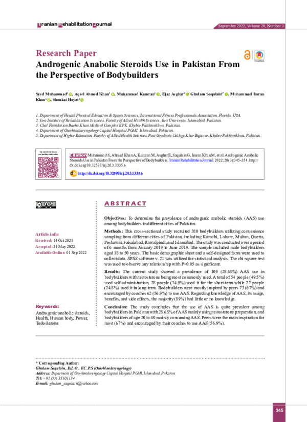 (PDF) Androgenic Anabolic Steroids Use in Pakistan From the Perspective ...