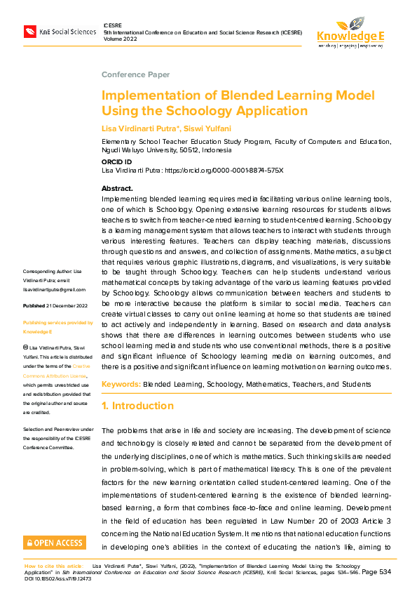 (PDF) Implementation of Blended Learning Model Using the Schoology ...