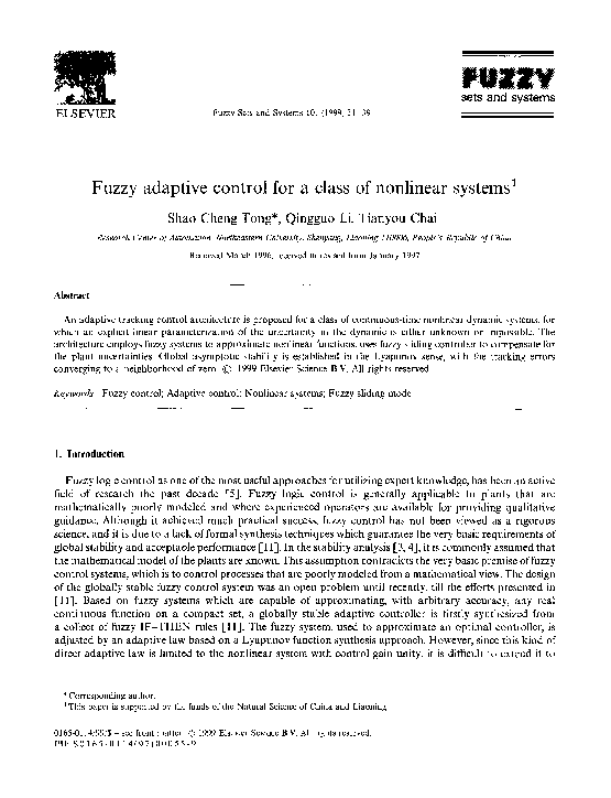 (PDF) Fuzzy adaptive control for a class of nonlinear systems