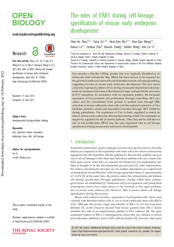 (PDF) The roles of ERAS during cell lineage specification of mouse ...