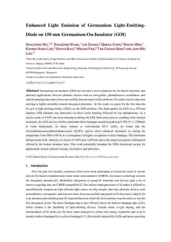 (PDF) Enhanced Light Emission of Germanium LightEmittingDiode on 150