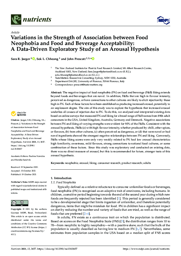 (PDF) Variations in the Strength of Association between Food Neophobia ...