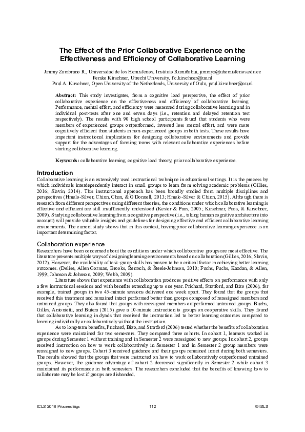 (PDF) The Effect of the Prior Collaborative Experience on the ...