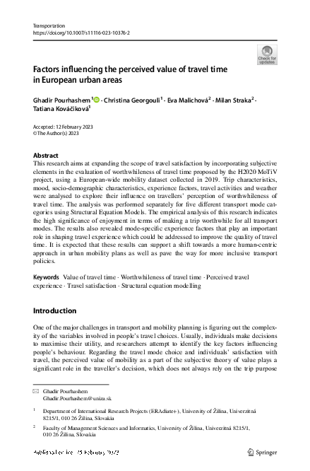 (PDF) Factors influencing the perceived value of travel time in ...