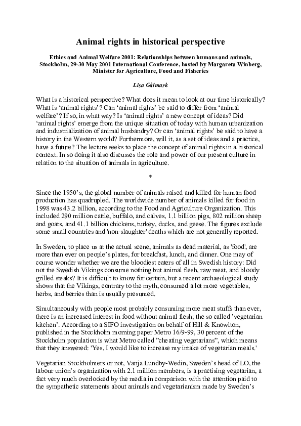 (PDF) Animal rights in historical perspective: A speech