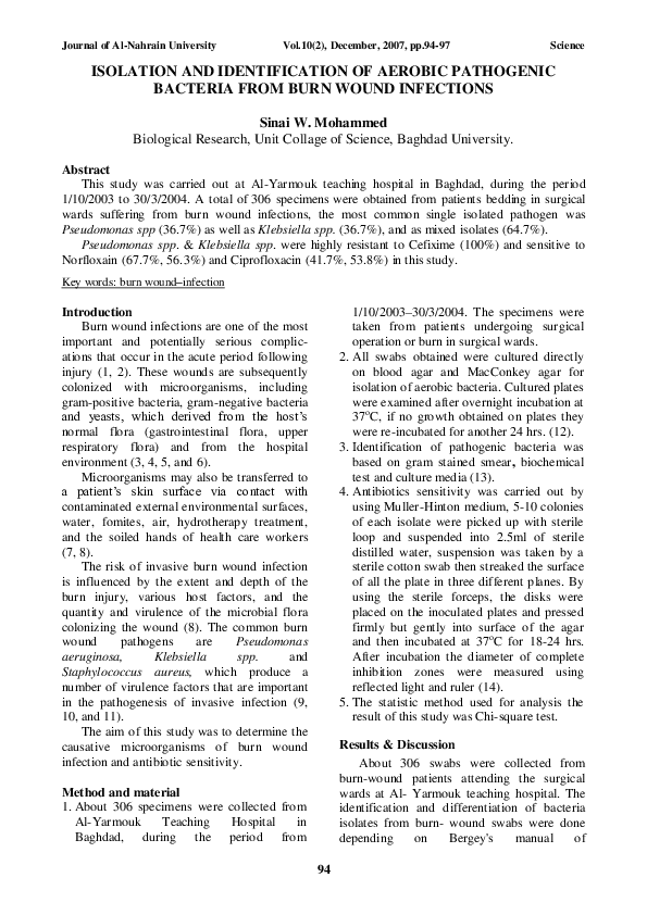 (PDF) Isolation and Identification of Aerobic Pathogenic Bacteria from ...