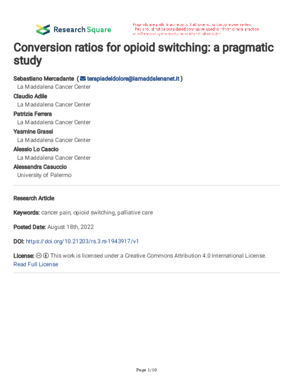(PDF) Conversion ratios for opioid switching: a pragmatic study