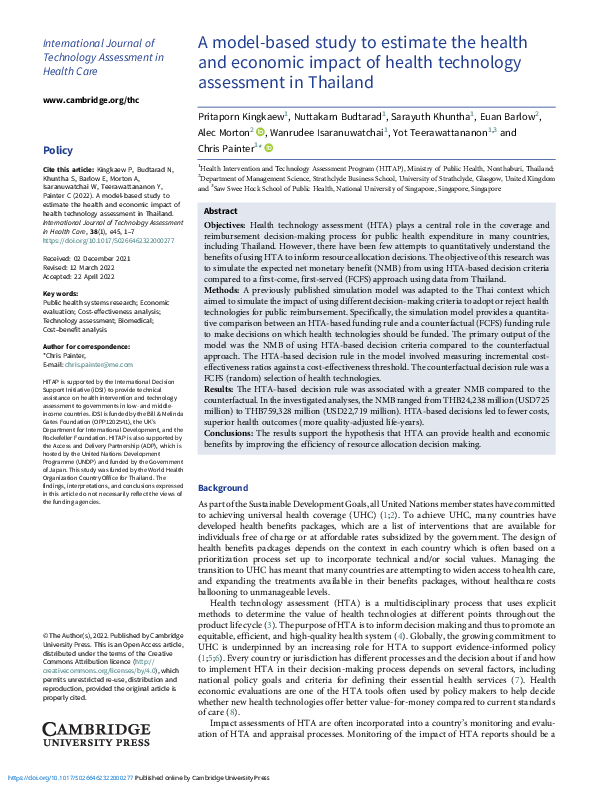 (PDF) A model-based study to estimate the health and economic impact of ...