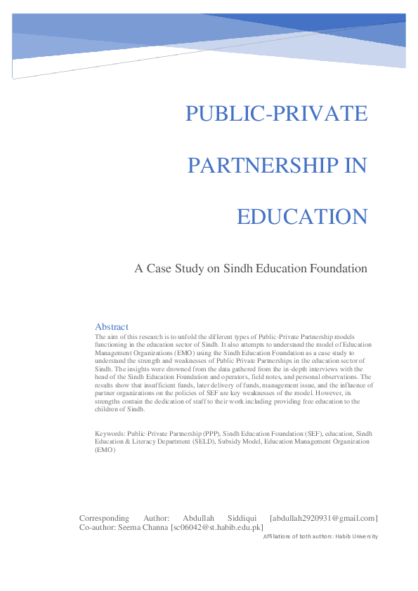 (PDF) Public-Private Partnership in Education: A Case Study on Sindh ...