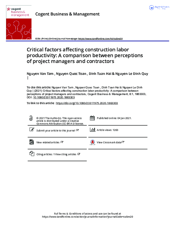 (PDF) Critical factors affecting construction labor productivity: A ...