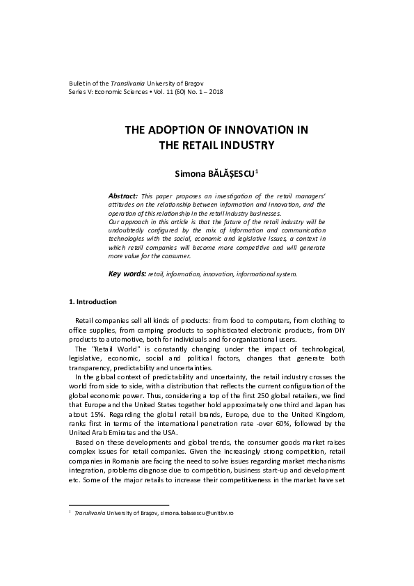 (PDF) The Adoption of Innovation in the Retail Industry