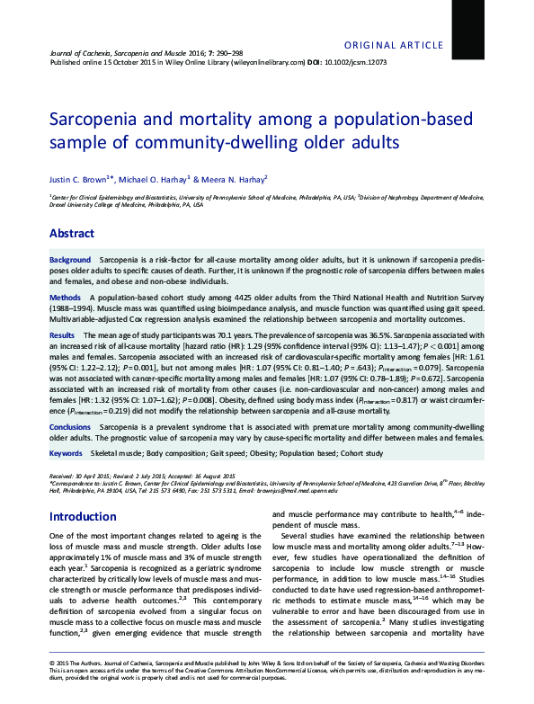 (PDF) Sarcopenia and mortality among a population-based sample of ...