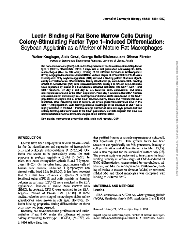 (PDF) Lectin Binding of Rat Bone Marrow Cells During Colony-Stimulating ...
