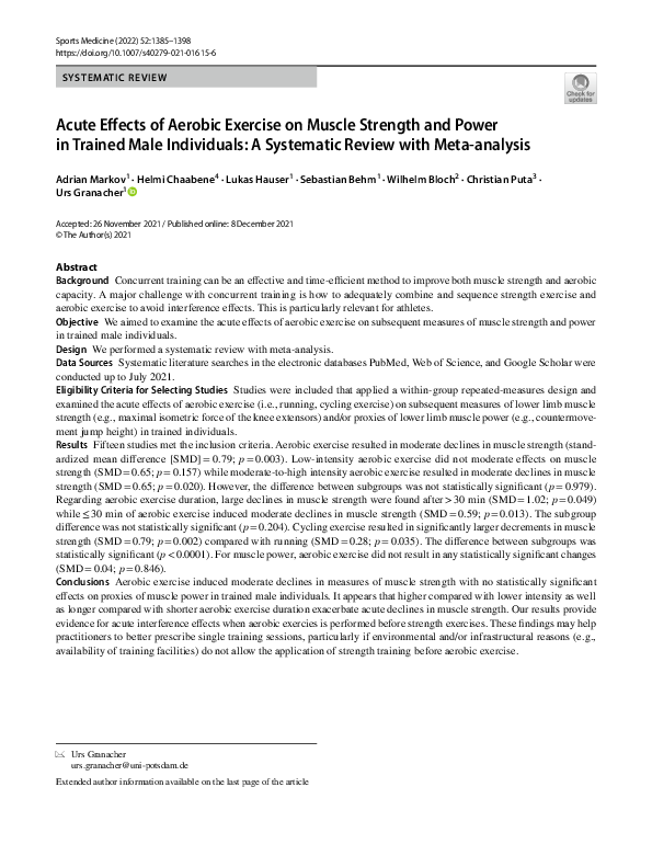 (PDF) Acute Effects of Aerobic Exercise on Muscle Strength and Power in ...