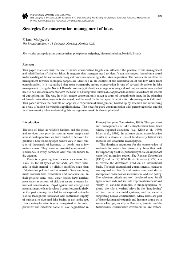 (PDF) The Ecological Bases for Lake and Reservoir Management Bill
