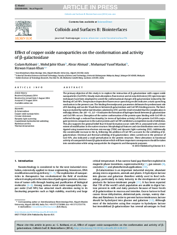 (PDF) Effect of copper oxide nanoparticles on the conformation and ...