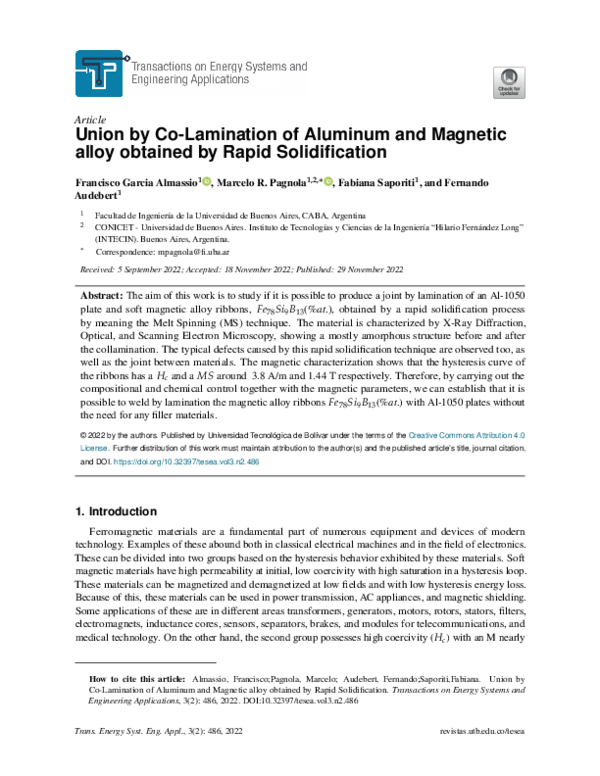 (PDF) Union by Co-Lamination of Aluminum and Magnetic alloy obtained by ...