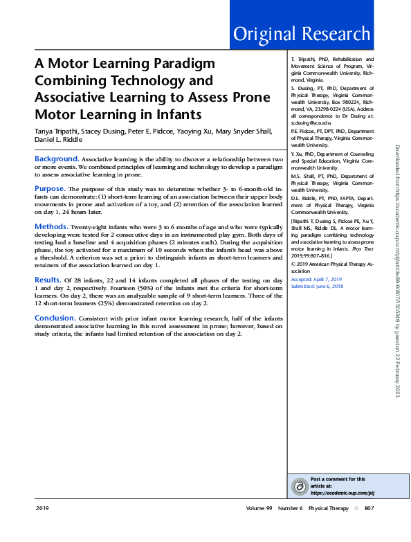 (PDF) A Motor Learning Paradigm Combining Technology and Associative ...