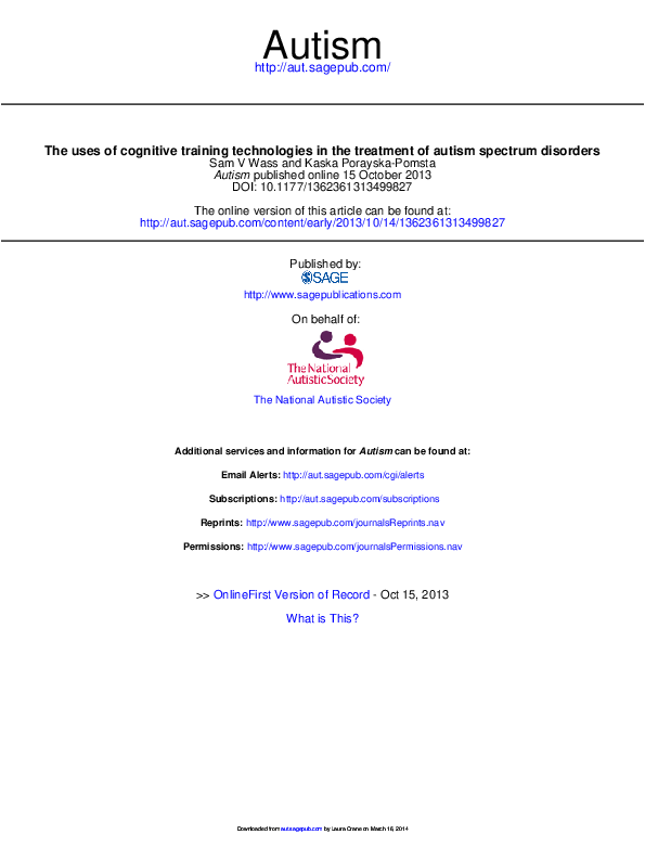 (PDF) The uses of cognitive training technologies in the treatment of ...