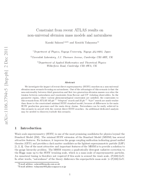 (PDF) Constraint from recent ATLAS results on non-universal sfermion ...