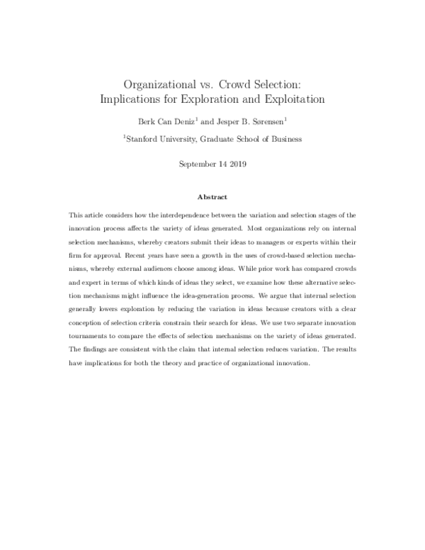 (PDF) Organizational vs. Crowd Selection: Implications for the Variety ...