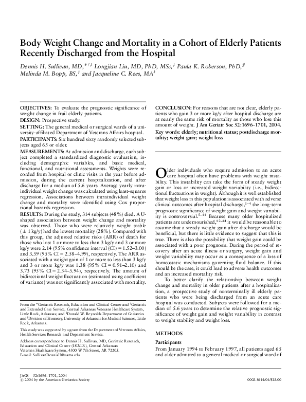 (PDF) Body Weight Change and Mortality in a Cohort of Elderly Patients ...