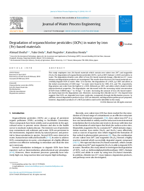 (PDF) Degradation of organochlorine pesticides (OCPs) in water by iron