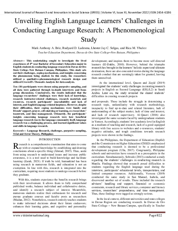 (PDF) Unveiling English Language Learners’ Challenges in Conducting ...