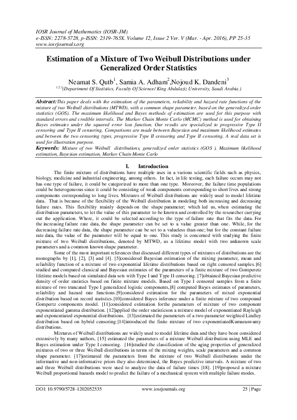 (PDF) Estimation of a Mixture of Two Weibull Distributions under ...