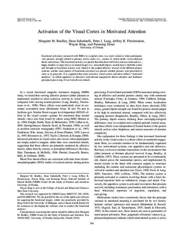 (PDF) Activation of the visual cortex in motivated attention