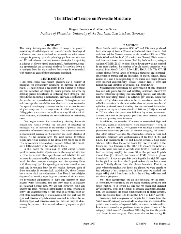 (PDF) The effect of tempo on prosodic structure