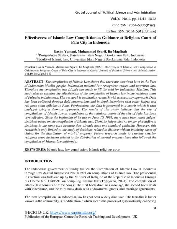 (PDF) Effectiveness of Islamic Law Compilation as Guidance at Religious ...