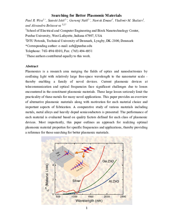 PDF) Optimizing Plasmonic Materials for Enhanced Device Performance