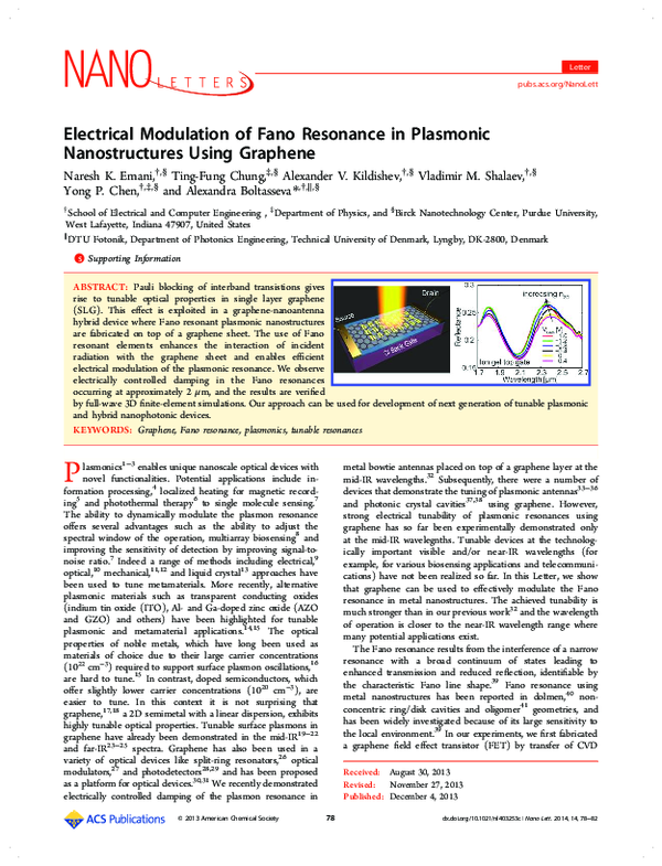 (PDF) Electrical Modulation of Fano Resonance in Plasmonic ...