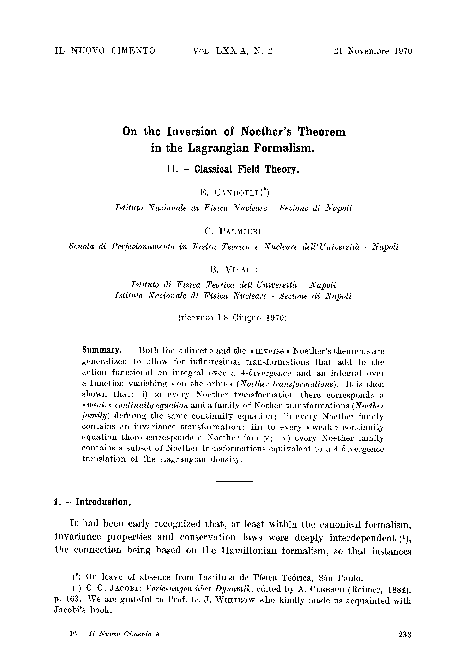 (PDF) On the inversion of Noether's theorem in the Lagrangian formalism